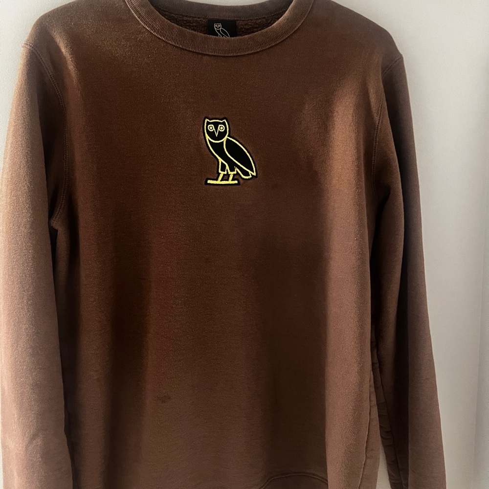 OVO Brown Crewneck Sweater with Owl Emblem